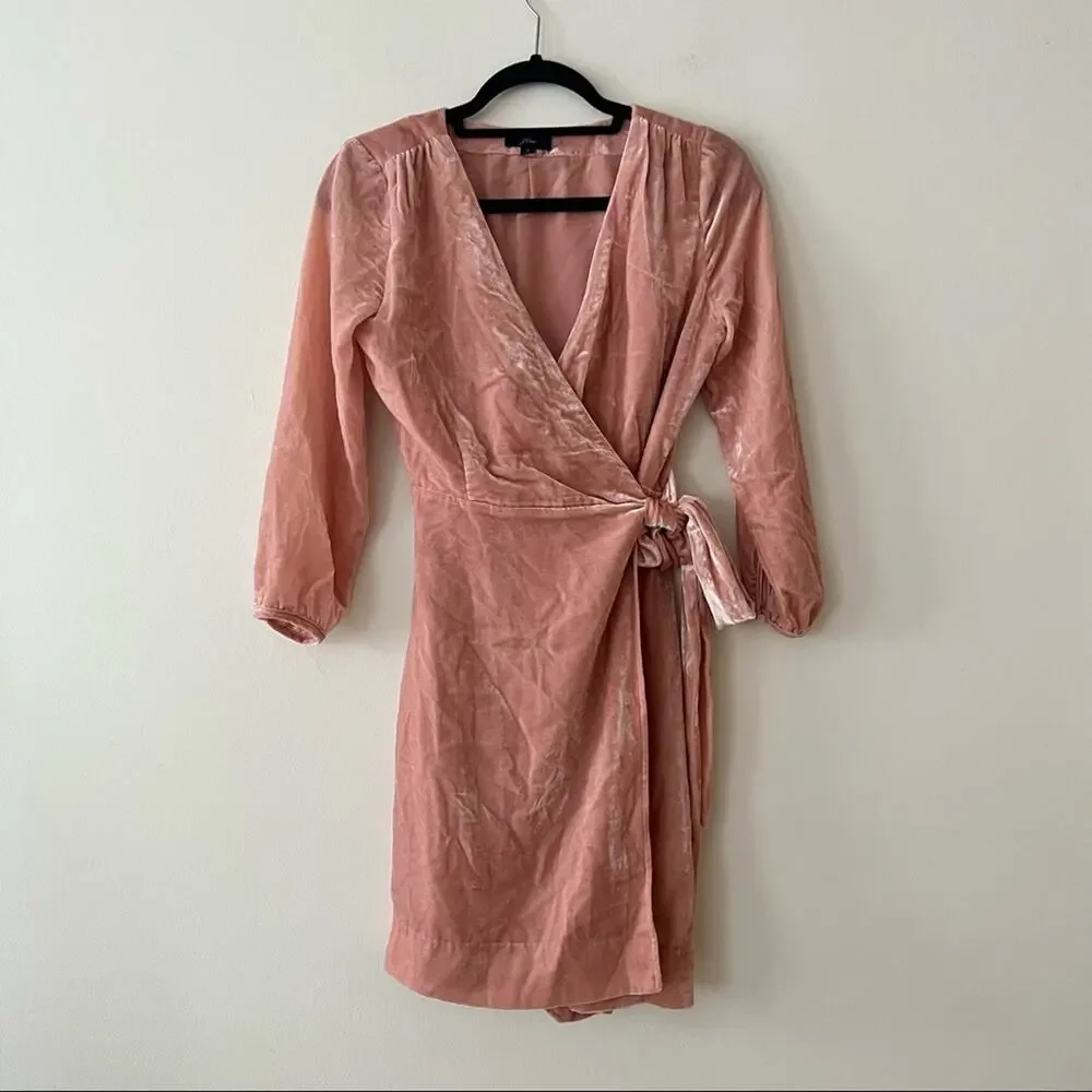J. Crew Velvet Wrap Dress in Seashell Pink
